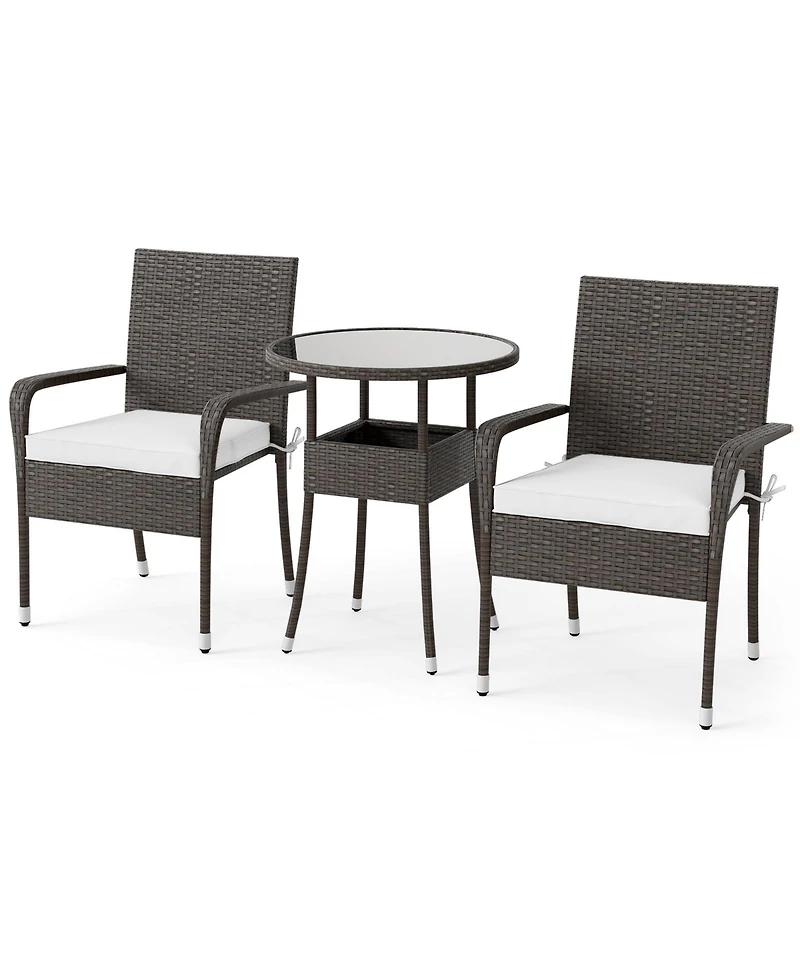 Slickblue Outdoor 3-Piece Wicker Furniture Set with Glass Top Table