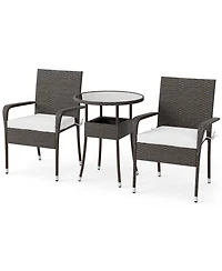 Slickblue Outdoor 3-Piece Wicker Furniture Set with Glass Top Table