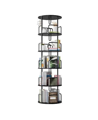 flynama 5-Tier 360 Degree Rotating Bookshelf Tower Stable Metal Frame Vertical Round Home Bedroom Storage Rack
