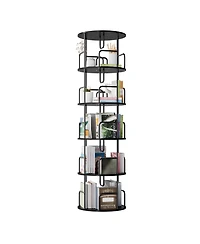 flynama 5-Tier 360 Degree Rotating Bookshelf Tower Stable Metal Frame Vertical Round Home Bedroom Storage Rack