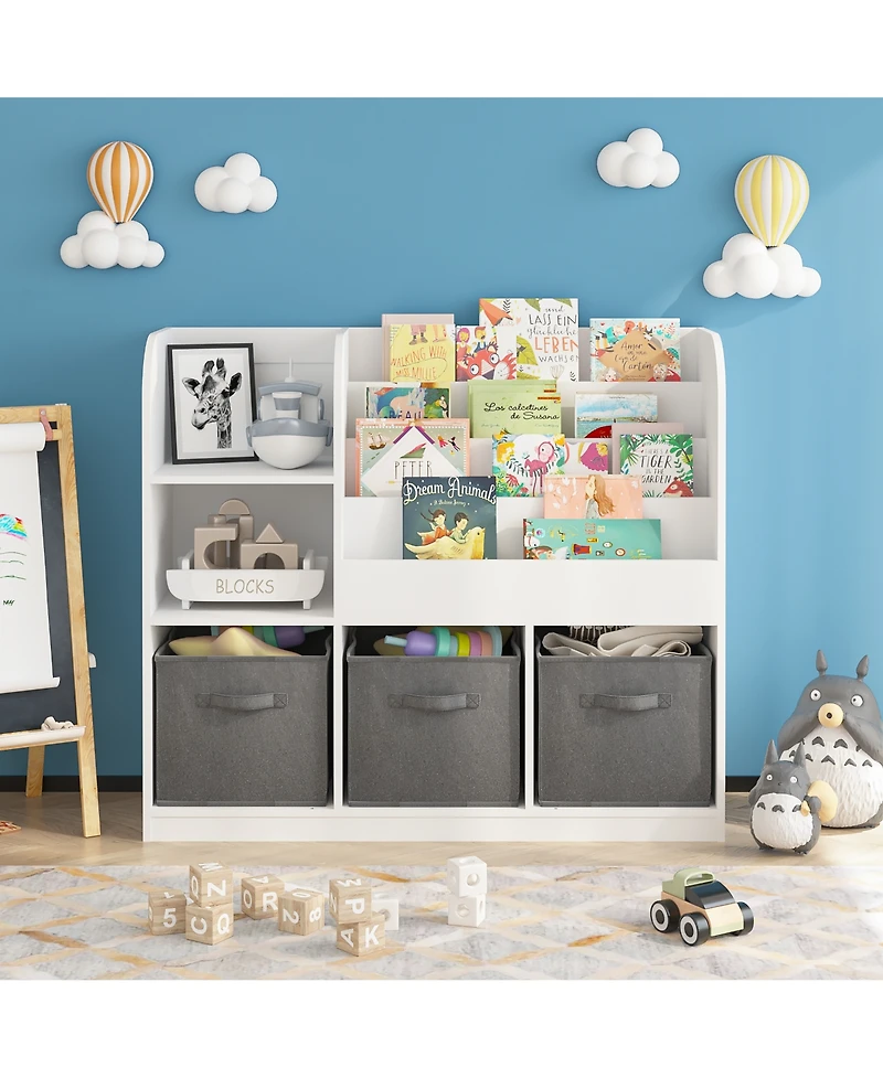 Flynama Kids Bookcase with 3 Fabric Drawers, Mdf Toy Storage Organizer