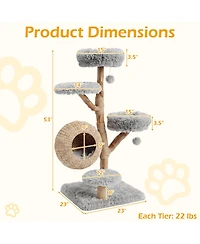 Gymax 5-Tier Cat Tree 53'' Wooden Tower With Woven Condo Plush Perches for Indoor