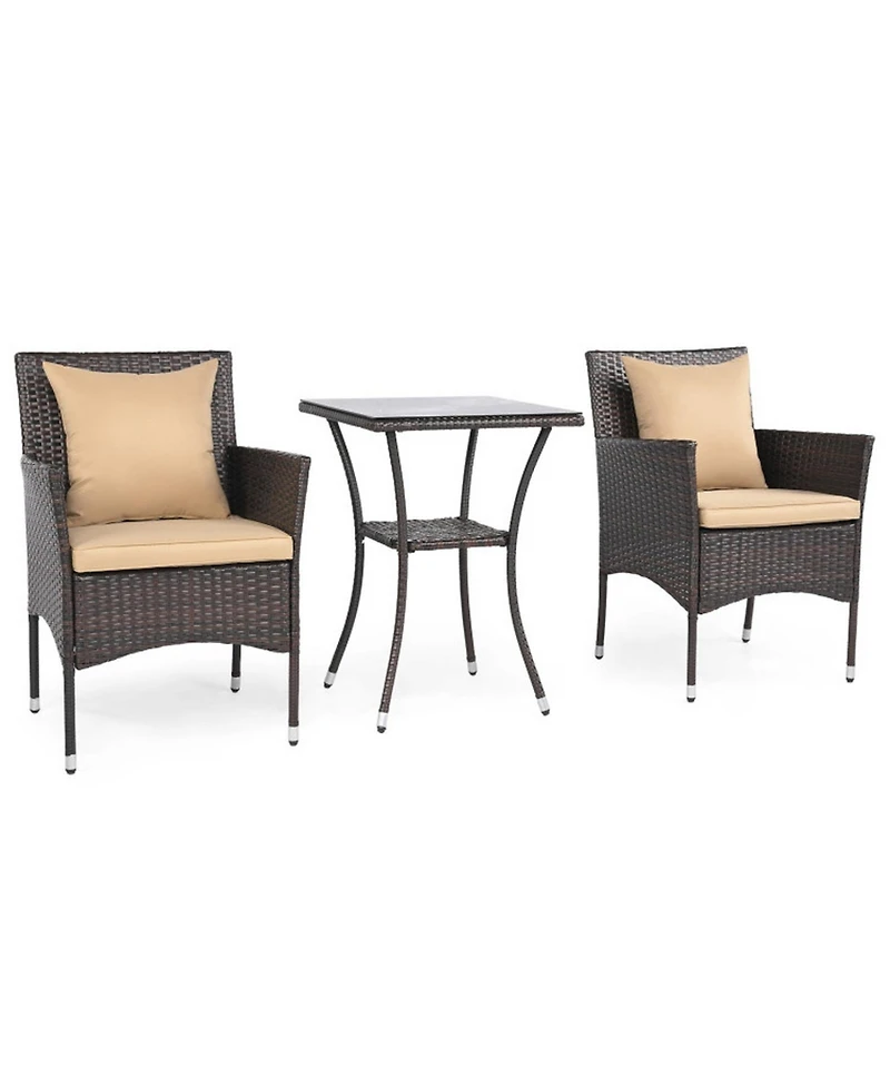 Sugift 3-Piece Wicker Bistro Set with Tall 2-Tier Tempered Glass Table