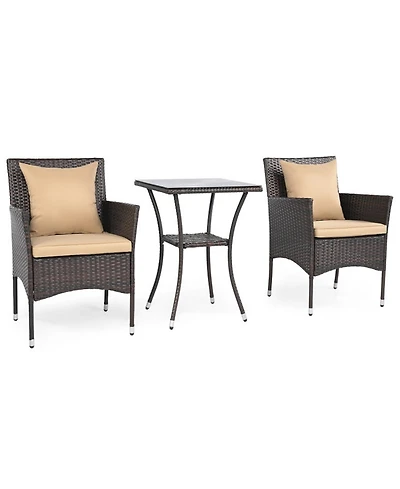 Sugift 3-Piece Wicker Bistro Set with Tall 2-Tier Tempered Glass Table