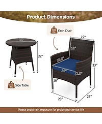Sugift 3 Piece Patio Bistro Furniture Set with 2 Rattan Chairs and Round Side Table