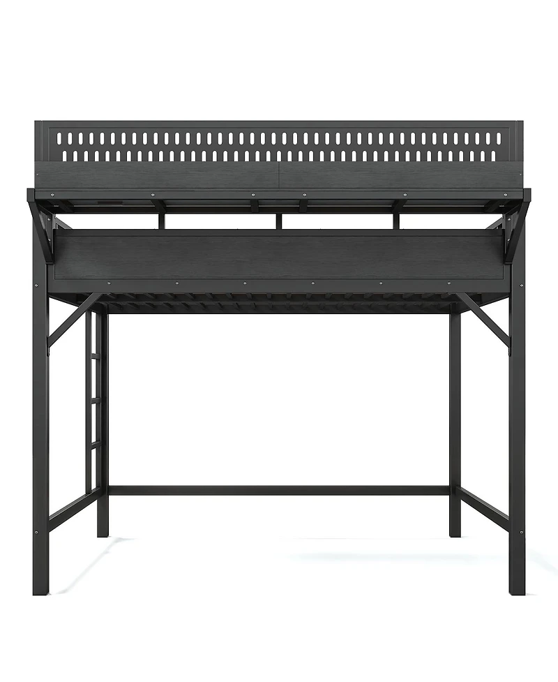 Streamdale Furniture Queen Loft Bed with Storage, Pegboard, Usb Ports, and Led Lights