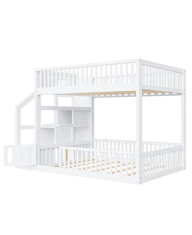 Streamdale Furniture Full Over Full Floor Bunk Bed, with Storage Staircase