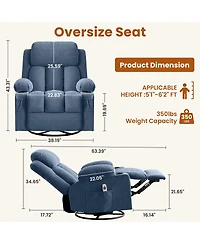 Streamdale Furniture Swivel Rocker Recliner with Massage, Heat, Usb Port, and Cup Holders