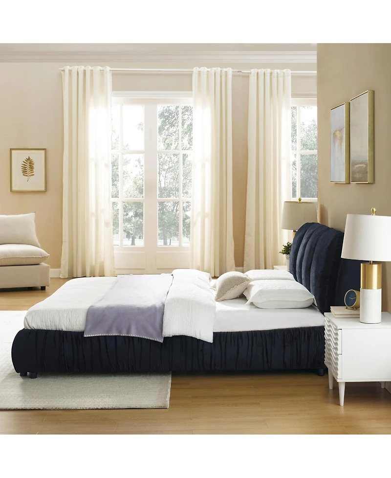 Streamdale Furniture Queen Size Upholstered Bed Frame with Segmented Velvet Headboard