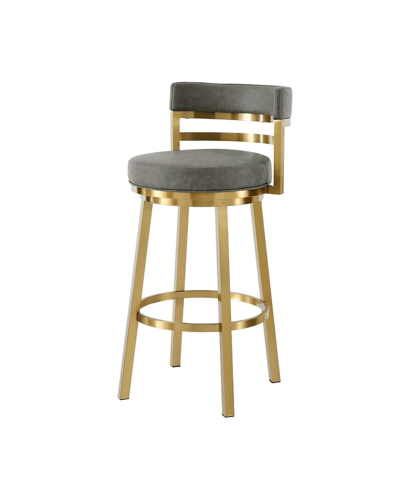 HomeRoots 26" Faux Leather and Stainless Steel Low Back Counter Height Swivel Bar Chair