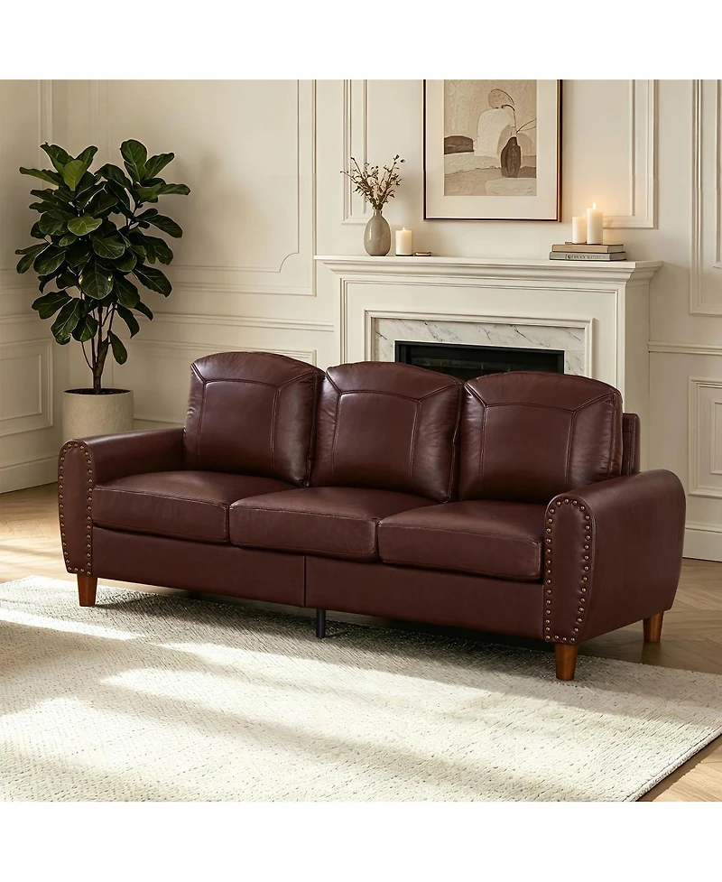 Streamdale Furniture 81.5" Classic Faux Leather Rolled Arm Sofa with Nailhead Trim