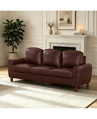 Streamdale Furniture 81.5" Classic Faux Leather Rolled Arm Sofa with Nailhead Trim