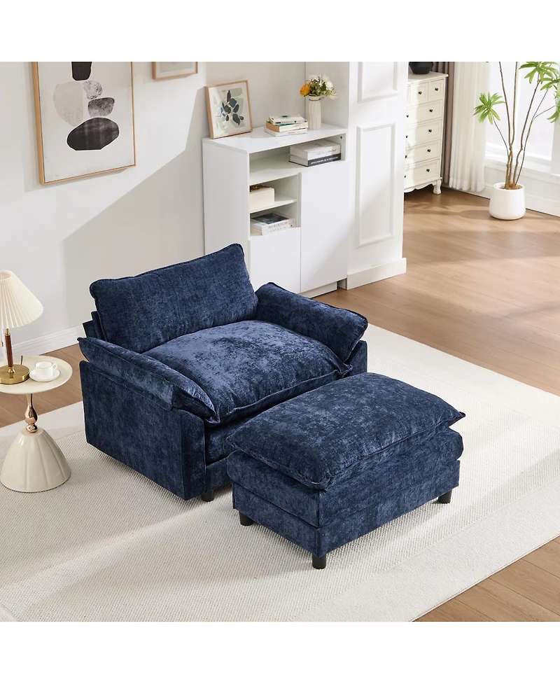 Streamdale Furniture 44.5" Modern Chenille Accent Chair with Ottoman
