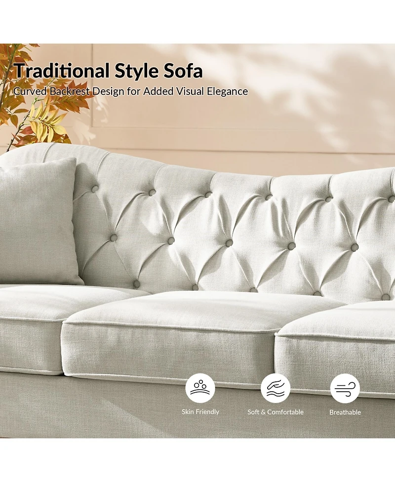 Hulala Home Mario Traditional 83"Wide Tufted Sofa with Solid Wood Legs