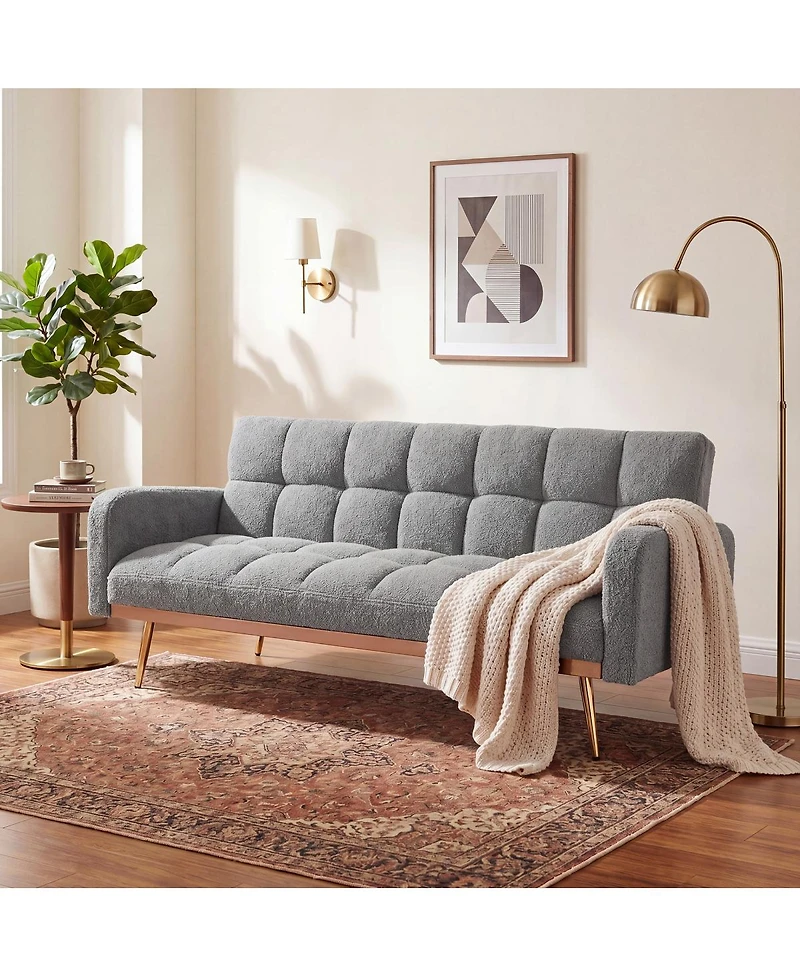 Streamdale Furniture 69" Soft Teddy Fleece Adjustable Sofa Bed for Small Spaces