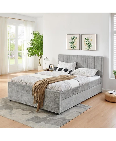 Streamdale Furniture Queen Size Channel Tufted Upholstered Bed with Storage Drawers and Trundle