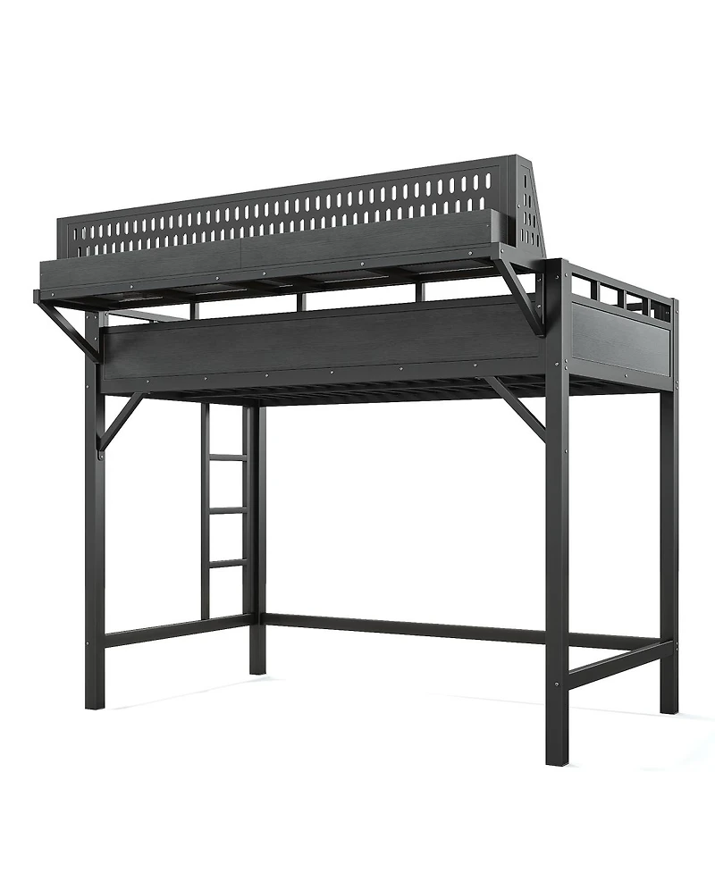 Streamdale Furniture Twin Xl Metal Loft Bed with Storage, Pegboard, Usb, and Led Lights