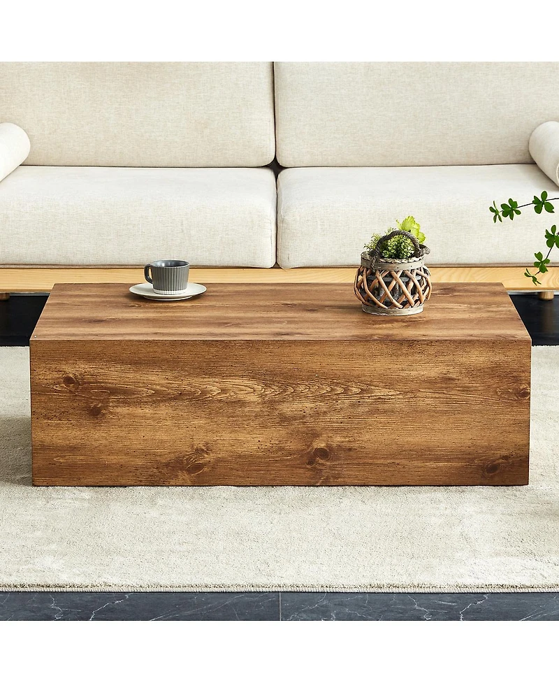 Streamdale Furniture Wabi-Sabi Wood-Grain Mdf Square Coffee Table (39.4" x 21.7" x 11.8)