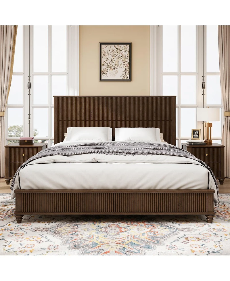 Streamdale Furniture King Size Solid Wood Platform Bed Frame with Tall Headboard