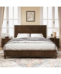 Streamdale Furniture King Size Solid Wood Platform Bed Frame with Tall Headboard