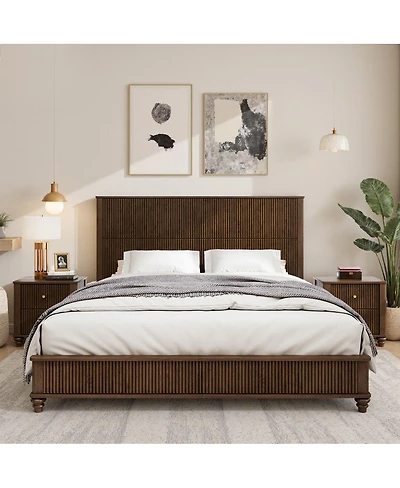 Streamdale Furniture King Size Solid Wood Platform Bed Frame with Tall Headboard