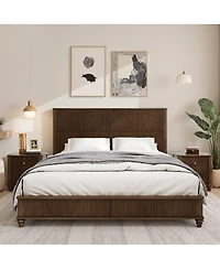 Streamdale Furniture King Size Solid Wood Platform Bed Frame with Tall Headboard