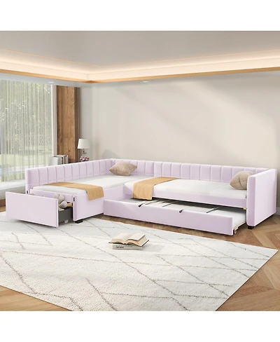 Streamdale Furniture L-Shaped Upholstered Twin Daybed with Trundle and Drawer