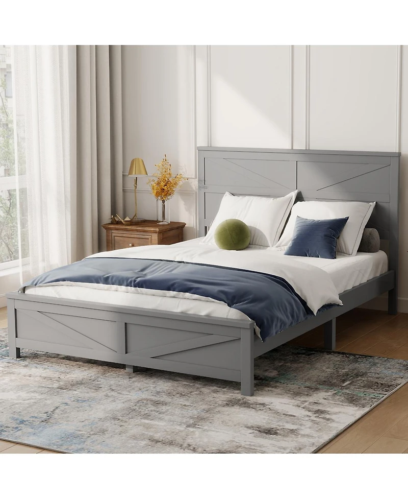 Streamdale Furniture Farmhouse Queen Bed with Barn Door Headboard and Footboard