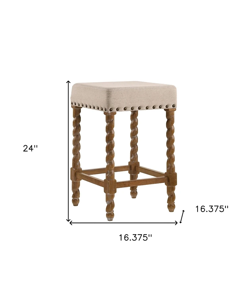 HomeRoots 24" Faux Leather and Solid Wood Backless Counter Height Bar Chair