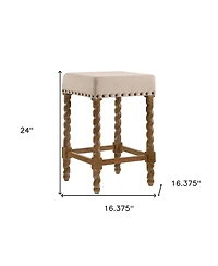 HomeRoots 24" Faux Leather and Solid Wood Backless Counter Height Bar Chair