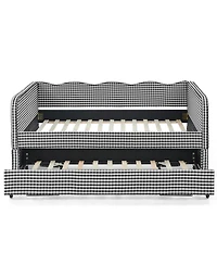 Streamdale Furniture Gingham Upholstered 3-in-1 Convertible Daybed with Trundle and Storage
