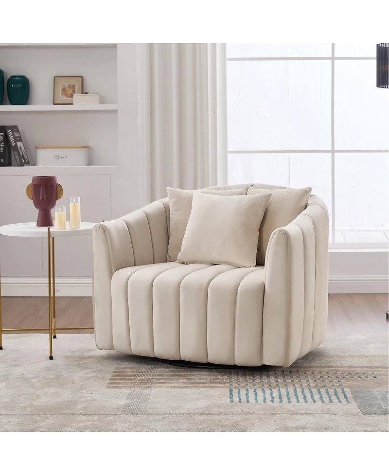 Streamdale Furniture 39"W Upholstered 360 Swivel Barrel Chair and Half with 3 Pillows