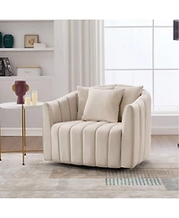 Streamdale Furniture 39"W Upholstered 360 Swivel Barrel Chair and Half with 3 Pillows