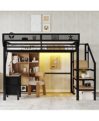 Streamdale Furniture Full Size Loft Bed with Desk, Charging Station, Storage and Led Lights