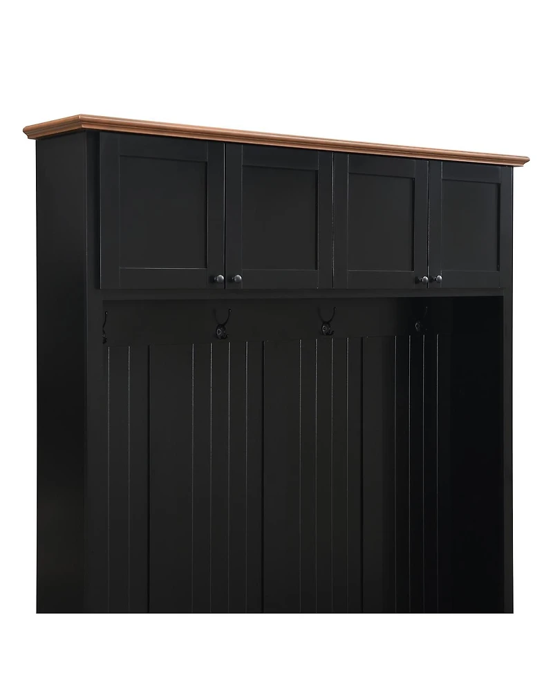 Streamdale Furniture 59''W Farmhouse Hall Tree with Bench, Storage Cabinets, and Coat Hooks