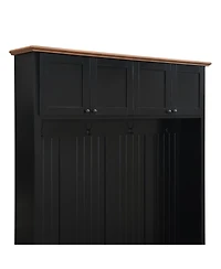 Streamdale Furniture 59''W Farmhouse Hall Tree with Bench, Storage Cabinets, and Coat Hooks