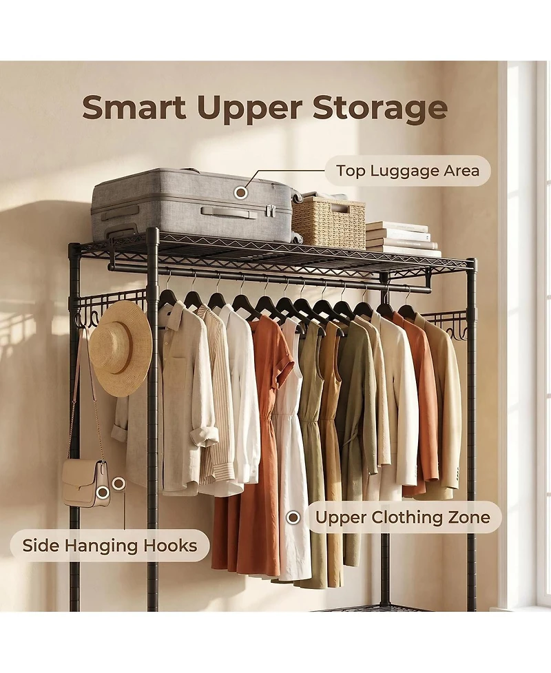 Streamdale Furniture Heavy Duty 3-Tier Rolling Garment Rack with Double Rods and Side Hooks