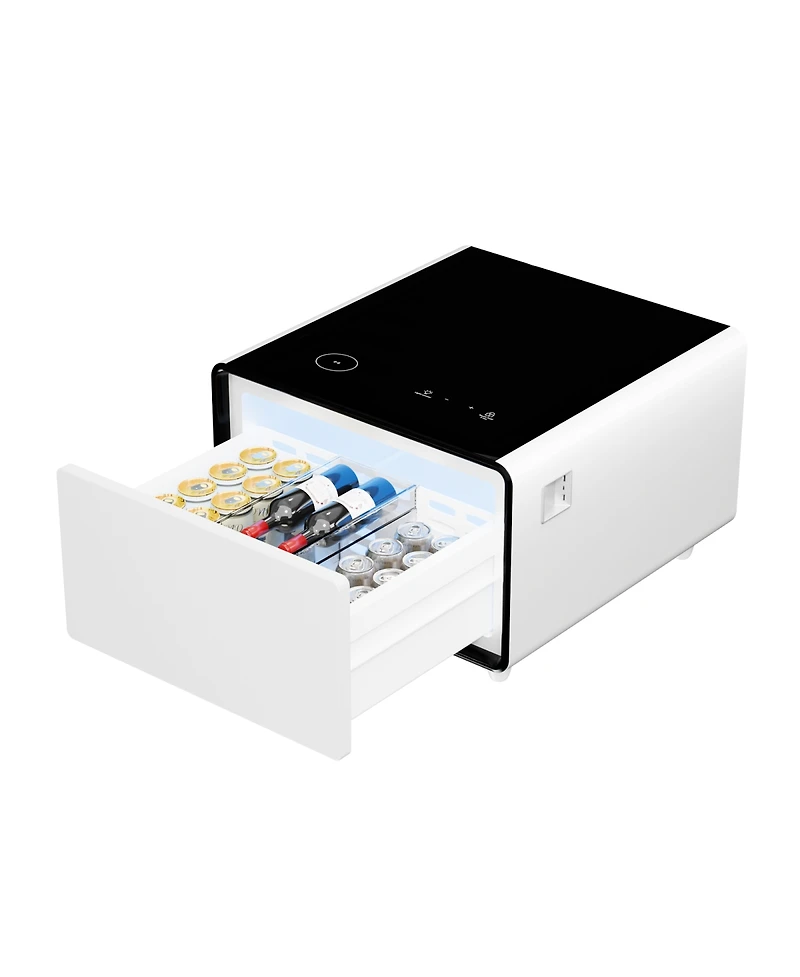 Streamdale Furniture Smart Side Table with Fridge, Wireless Charging, and Power Ports