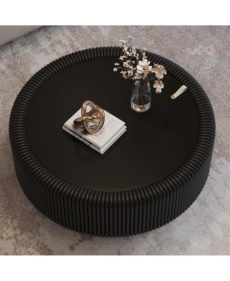 Streamdale Furniture Round Fluted Coffee Table with Tempered Glass Top and Hidden Storage