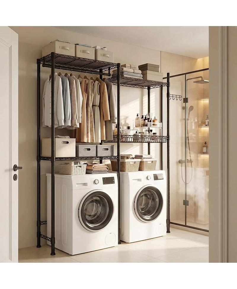 Streamdale Furniture 4-Tier Over-Washer/Dryer Storage Rack with Drying Hooks