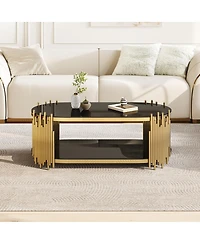 Streamdale Furniture Luxury Gold and Black Glass Oval Coffee Table with Organ Pipe Design