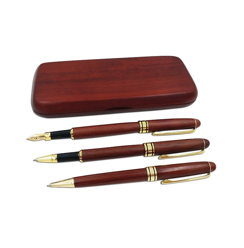 Danrong 3 Rosewood Handcrafted Pen Set With Gift Case And Extra Refills