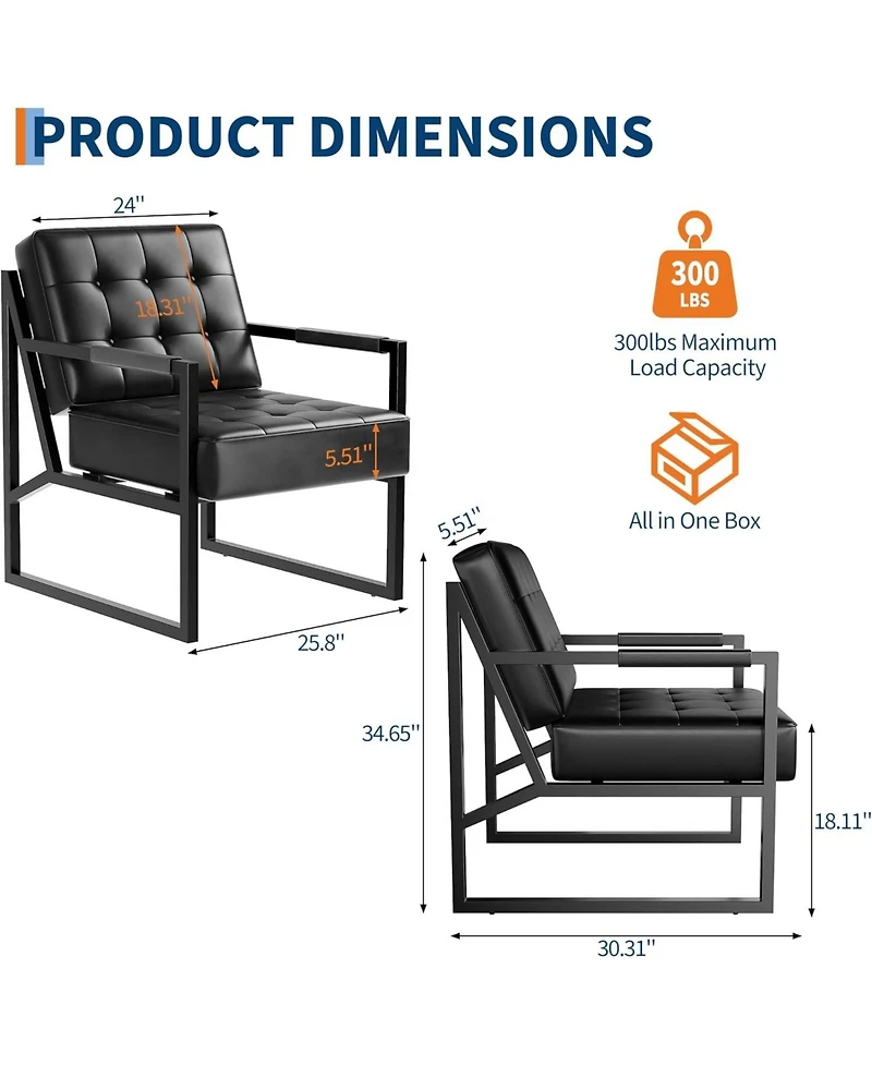 gaomon Pu Leather Accent Chair, Mid Century Modern Armchair with Thick Cushion and Metal Frame, Comfy Seating for Living Room, Bedroom