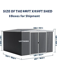 gaomon 9x12 Shed for Outdoor Storage, Galvanized Steel Metal Tool Sheds House with Lockable Doors, Lock and Air Vent
