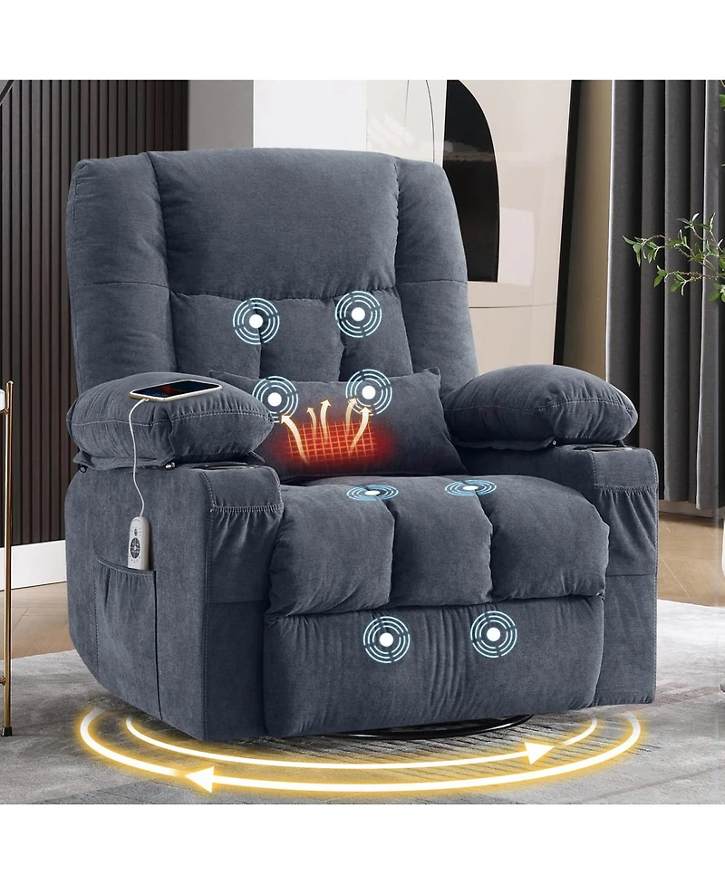 Streamdale Furniture Massage Swivel Rocker Recliner with Heat, Vibration