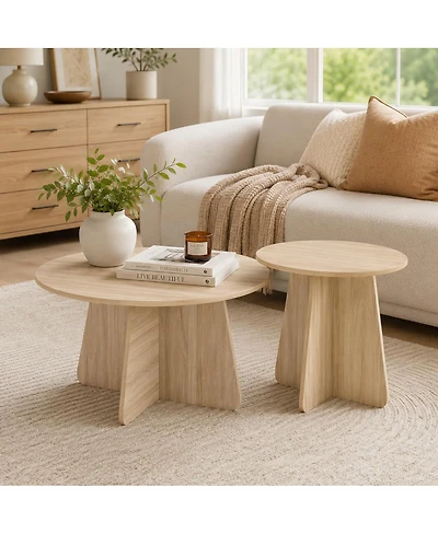 Streamdale Furniture Retro-Style Round Nesting Coffee Table Set with Crisscross Legs