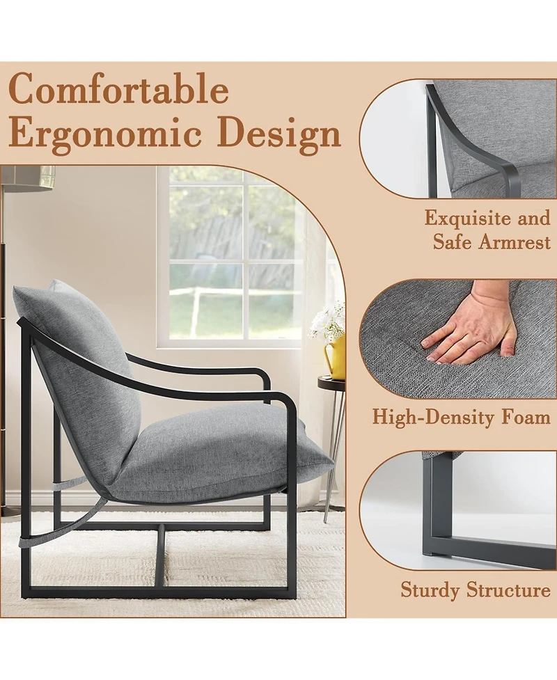 gaomon Modern Accent Chair, Large Sling Armchair with Metal Frame and Cushion