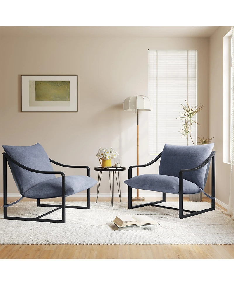 homfan Mid-Century Modern Upholstered Accent Chair, Sturdy Metal Frame Armchair with Plush Seating, Cozy Reading Chair for Living Room, Study, Sunroom