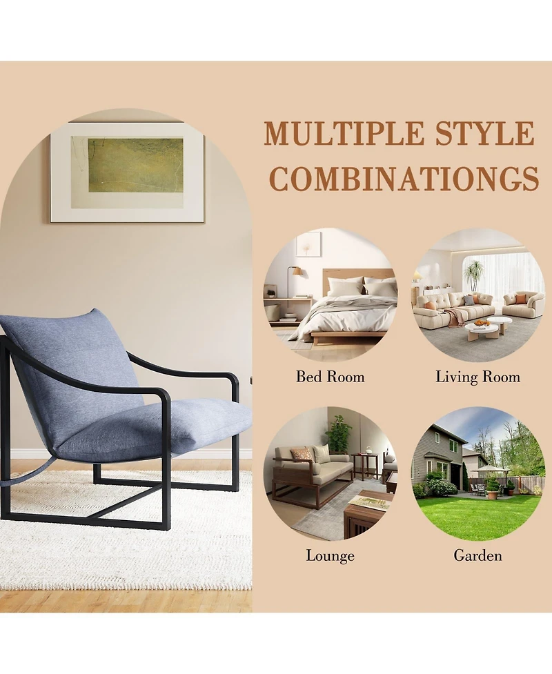 homfan Set of 2 Mid-Century Modern Upholstered Accent Chair, Sturdy Metal Frame Armchair with Plush Seating, Cozy Reading Chair for Living Room, Study