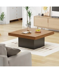 gaomon Square Coffee Table, 35 Inch Led Living Room Tables, Modern Coffee Tables with Plug-in 16-Color Led Lights, Cocktail Table for Home Office